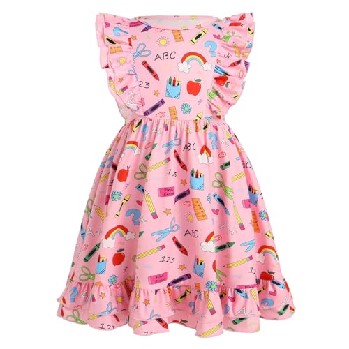 IBTOM CASTLE Back to School Outfits for Girls Flutter Sleeve Kid Kindergarten Ruffle Casual Dress First Day of School Dresses