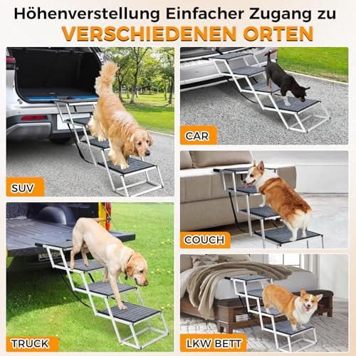 Hundetreppe Auto Für Große Hunde mit Teppich, Extra Breit 4 Stufen Hunderampe Auto Klappbar,Leichte Hunderampe Auto Klappbar, rutschfeste Hundetreppe für Lastwagen und SUV, Unterstützung bis 100 KG