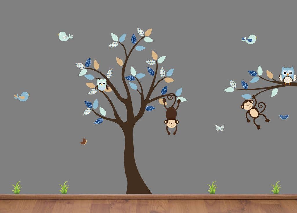Monkey Tree Decal, Tree Wall Sticker, Monkey Nursery Decals