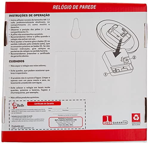 Relógio de Parede Oitavado, Bell's, Preto