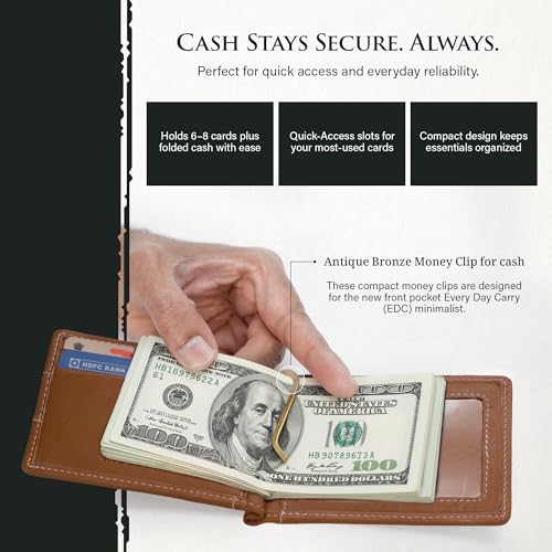 Image of ROGUE WALLET Genuine Leather Minimalist Wallets - RFID Blocking with Money Clip - Interior & Exterior Card Pockets & More - Gift for Men (Tan)