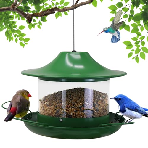 Metal Bird Feeder for Outdoors, Hanging Wild Bird Feeder with Spill-Proof Tray, All-Weather Outdoor Bird Feeder with Water-proof PVC Tube,Easy to Clean and Fill, 4.5Lb Capacity,Gifts for Outdoor Decor