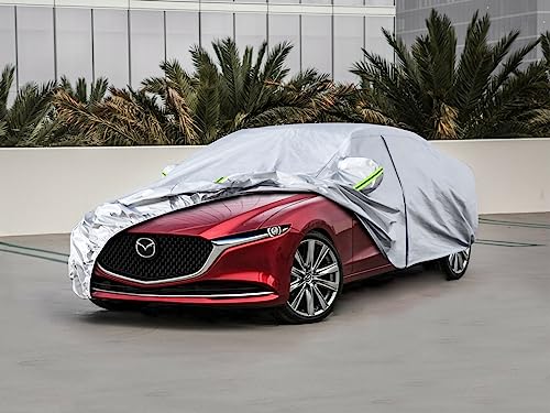 Image of Kaugung 6 Layers Car Cover Custom Fit Mazda 3 Sedan from 2003 to 2025,Waterproof Car Cover All Weather for Automobiles Outdoor Indoor with Zipper Door, Sun Rain Dust Snow Protection.