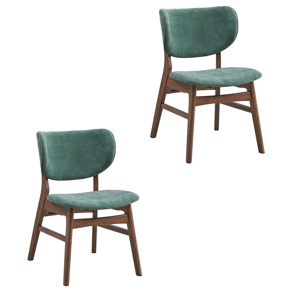 Fabric-Upholstered Side Chair with Walnut Wood Legs by Furnifact – Wood, Green; Brown, Pack of 2