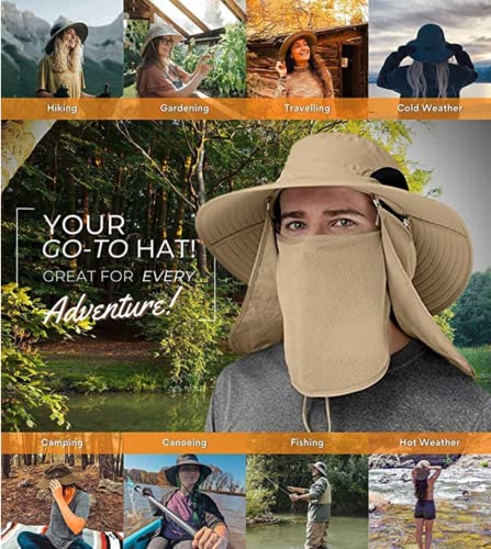 Image of 24x7 eMall Fishing Hat, Sun Hat, 360UV Outdoor Sun Protection, Summer Unisex Cap Removable Neck Face Mask Head for Gardening, Beach, Boating, Fishing. Beige