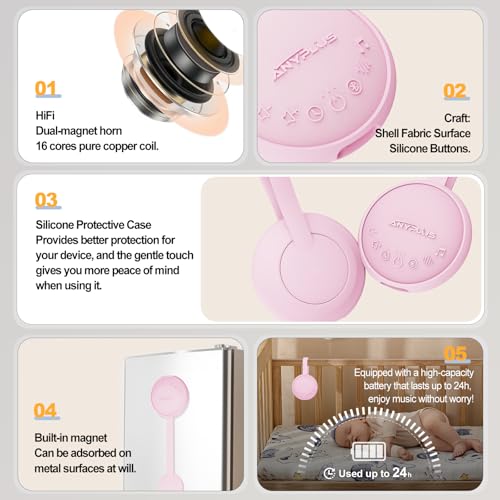 Image of White Noise Sound Machine for Sleeping Adults & Baby, Portable Noise Machine with 24 Soothing Sounds, Bluetooth 5.1, Battery Powered, 3 Timer Settings, Memory Function for Home, Office, Travel (Pink)