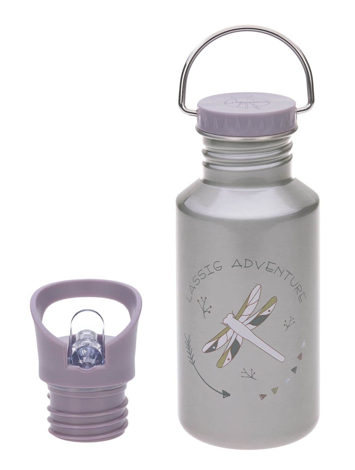 LÄSSIG Gourde en acier inoxydable pour enfants avec Sport Cup supplémentaire Anti-fuite/Bottle Stainless Steel Adventure Dragonfly