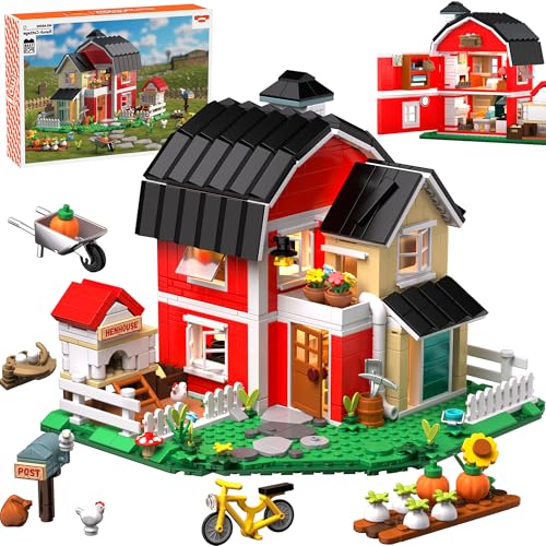 Farmhouse Building Sets, Ranch Cottage Toy Buildings Blocks for Adults, LED Lights Model Building Kits Birthday Office Home Decor for Boys Girls Teens 14+, 1268PCS
