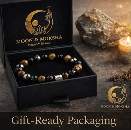 Moon & Moksha Triple Protection Bracelet - 8mm Natural Tiger Eye, Hematite & Obsidian Beaded Healing Stone Bracelet for Men and Women, AA Grade Crystal Jewelry Box Gift - image 5