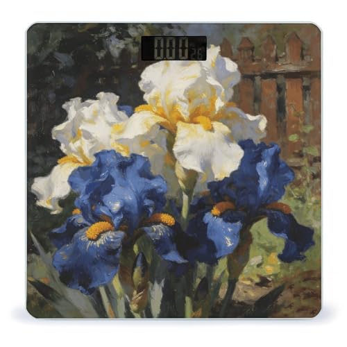 Báscula digital de baño con diseño floral blanco y azul