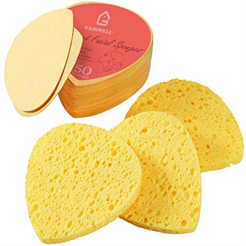 GAINWELL Esponjas Faciales Comprimidas de Celulosa Natural 50 Unidades, Borde Arqueado para Limpieza Profunda de Nariz y Ojos