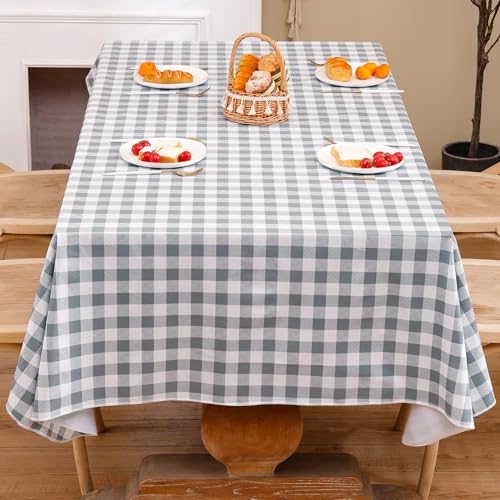Image of Heavy Duty Vinyl Tablecloth with Flannel Backing Waterproof Oil-Proof Plastic Table Cloth Stain-Resistant Wipeable Rectangle or Square Table Cover for Indoor and Outdoor (Grey Checkered, 60x84 Inch)