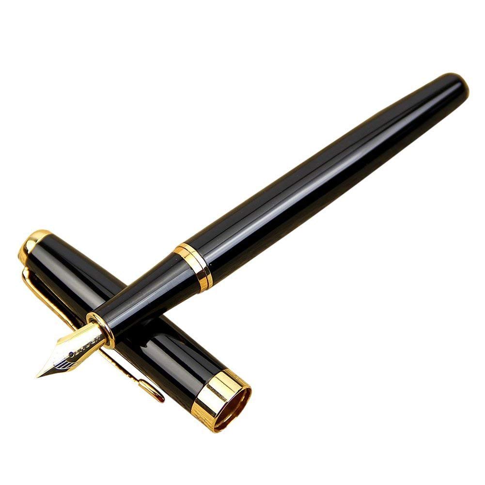 Classic BAOER 388 Stainless Steel Fountain Pen Golden Trim M Nib Useful and Practicaldurable
