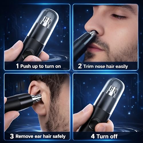 Image of AVNISH 2026 2 in 1 USB Rechargeable Nose & Ear Hair Trimmer, Stainless Steel Blades, Aluminum Body, Painless Hair Remover For Men & Women, Cordless 360 Safe Trimming, Portable Electric Grooming Tool