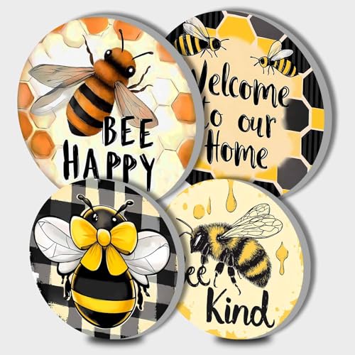 Summer White Buffalo Plaid Honey Bee Stove Burner Covers, Spring Decor Gas Stove Burner Covers 8 ＆10 Inches Stove Top Covers Electric Stove 4 Pcs Metal Stove Cover Gas Stove Covers, Cooktop Decorative