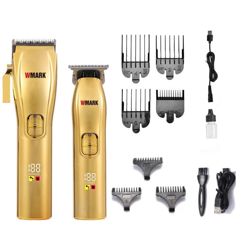 Image of WMARK Professional Hair Clipper 7000RPM & 6000RPM Magnetic Motor USB Charging cable 7 Guide Comb Taper Lever Adjustments Clipper & T-cutter 0.1mm Gapped Trimmer Runtime 240 & 180 Min, Model 2