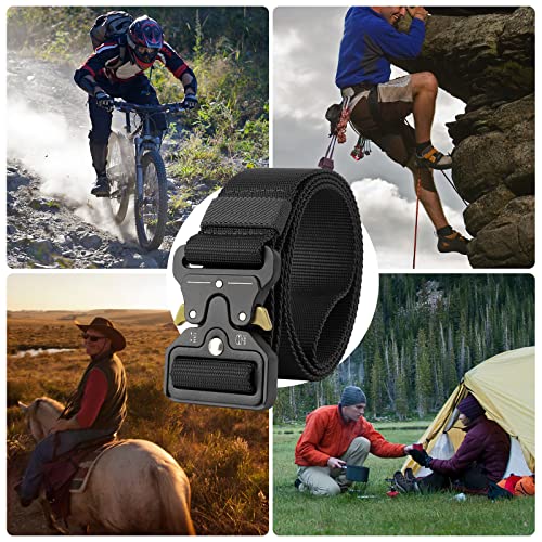 Simpeak Taktischer Gürtel, 1,5 x 49,2 Zoll, Hochleistungs Gürtel Herren, Militär Stil Buckle Gürtel mit 5 Zubehör, Nylon Schnellspanner Security Gürtel für Outdoor Arbeit Jagen, Schwarz