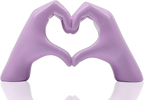 DOVDOV Estatua de corazón y mano malva para decoración del hogar, decoración de corazón y mano para decoración bohemia de boda, mesa de café,