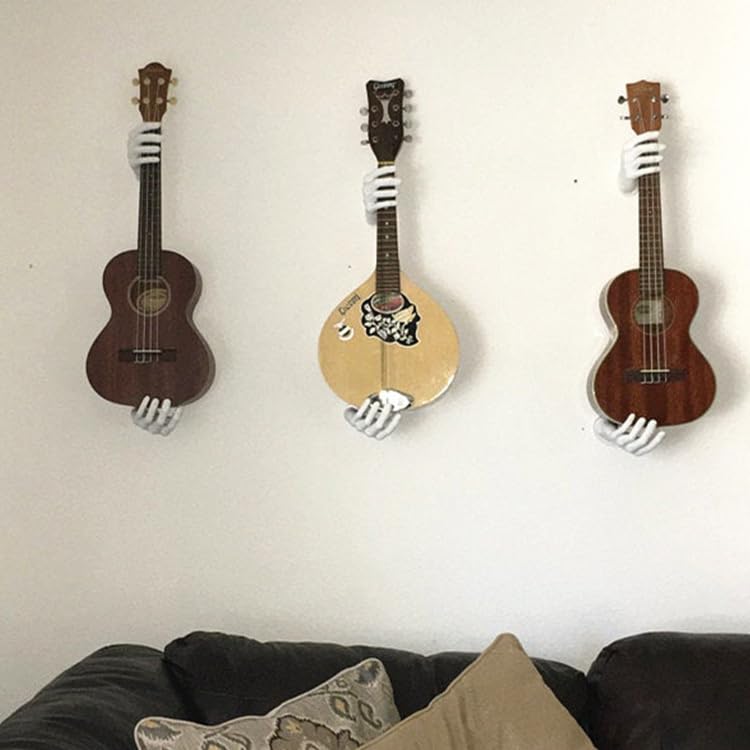 Uchwyt ścienny do gitary ręcznej, 2-pak, uniwersalny uniwersalny stojak na gitarę, wieszak na hak, uchwyt (biały)