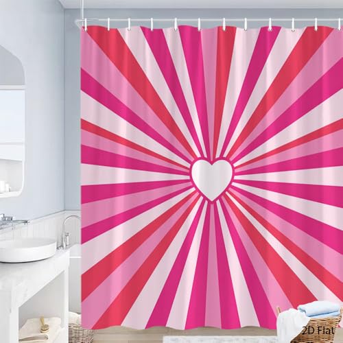 GLWDMB 1 pièce 120x180CM Fond Rose à Rayures avec Motif de cœur Rideau de Douche avec Crochets, en Polyester, pour fenêtres et Murs, Baignoire, Salle de...