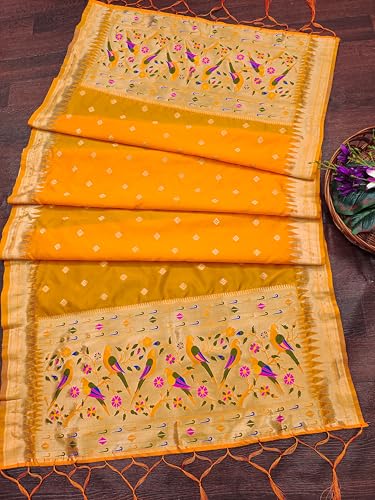 Image of DEVANGI Women's Woven Paithani Banarasi Silk Dupatta /Chunni For Women, Floral Print 1 Meter Wide and 2.3 Meter Length Printed Designer Dupatta /Chunni For Girls