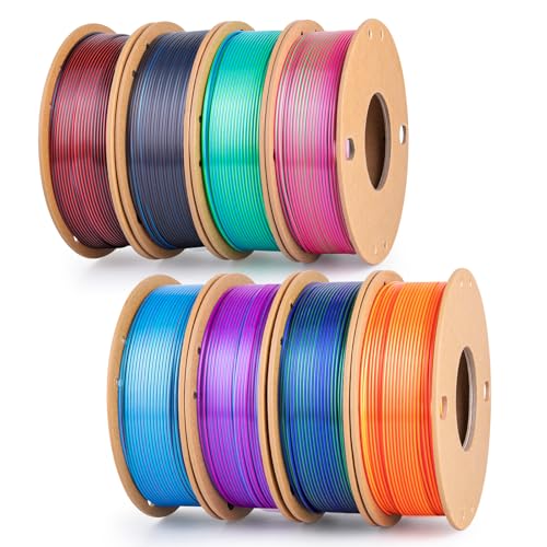 Image of Silk 3D Printing Filament PLA+ Multicolor 8 Packs- 4 Dual Colors Spools & 4 Tricolor Spools - 1.75mm 3D Printing PLA Pro 250g x 8 Bundles