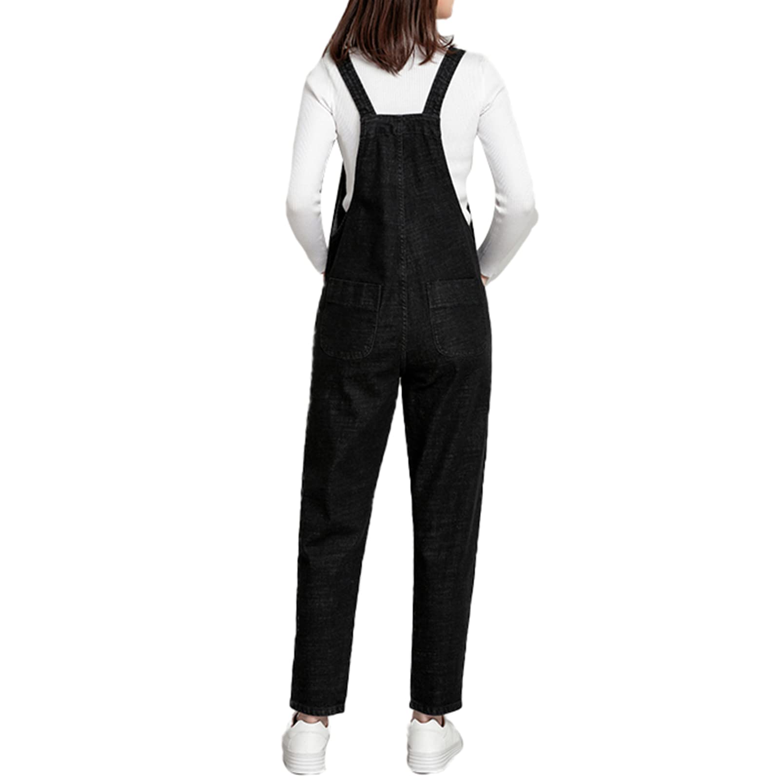 Donna Taglie Forti Salopette in Denim Stretch Lungo Overall Tuta Intera Jumpsuit Pantaloni Jeans con Pettorina (XS-5XL)