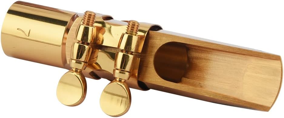 Alto Saxophone Mouthpiece with Cap and Ligature, Brass Metal Eb Alto Sax Mouthpieces 5C 6C 7C 8C for Saxophone Musician Professionals Beginners Concert Band(SIZE:Gold - 7C)