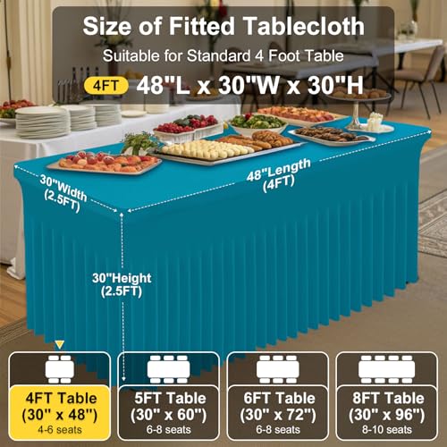 Image of Smiry 2 Pack Spandex Elastic Fitted Table Cloth Skirt for 4FT Table | Stretch Washable Table Cloth, Banquet Table Cover for Wedding, Party, Indoor & Trade Shows, (Turquoise, 48Lx30Wx30H)