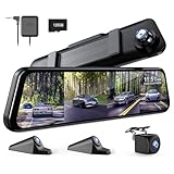 360 Grad 4 Kanal Spiegel Dash Cam freistehende Kamera für Autos, Vorder- und Rückseite (Links, rechts), 12'' FHD1080Px4, Nachtsicht, GPS, Parkplatz Monitor, kostenlose 128GB Karte