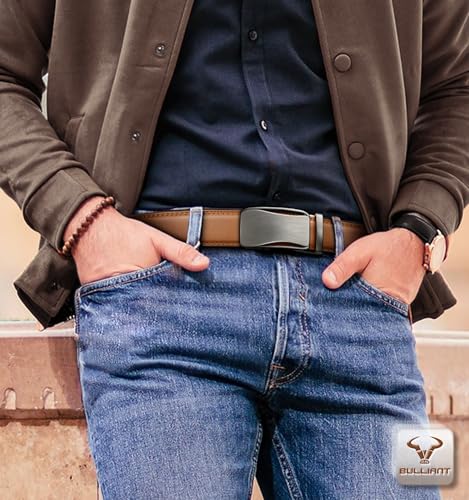 Image of BULLIANT Men's 2-Pack Ratchet Leather Belt Trimmable 1 3 /8 inch-Gift Boxed