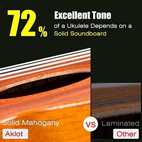 image for Electric Concert Ukulele, AKLOT Ukelele 23 Inch Solid Mahogany with Eq