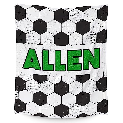 Mercuryelf Custom Soccer Blanket Gifts, 40"x50" Personalized Football Throw Blankets for Boys Kids, Cozy Lightweight Fleece Plush for Sofa Bed Room Decor