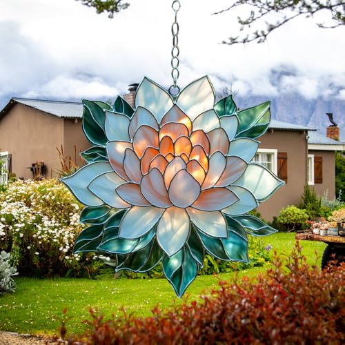 Mandala Lotus Flower Acrylic Suncatcher Stained Glass Effect Window Car Hanging Christmas Ornament Indoor Outdoor Decor Garden Buddhism Sun Catcher for Yoga Lover for Women Mom Grandma