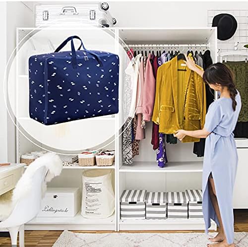 2 Pcs105L Large Storage Bag with Zip for Clothing, Foldable Oxford Cloth Duvet Storage Bag King Size, Thickened Underbed Storage Organizer for Bedding Quilt Blankets, Waterproof & Moisture Proof