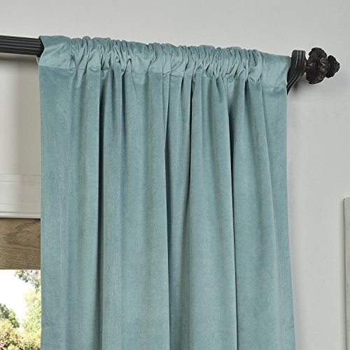HPD Half Price Drapes Signature Velvet Thermal Blackout Curtains for Living Room 96 Inch Long (1 Panel) Rod Pocket Insulated Blackout Curtains for Bedroom Window Curtains, 50W x 96L, Aqua Mist
