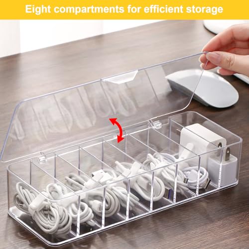 Xpieoyrm Scatola Trasparente Per L'organizzazione Dei Cavi, 2 Pezzi Scatola Di Immagazzinaggio Per Cavi Dati Con 8 Scomparti E 20 Fascette, Scatola Organizer Per Cavi Usb, Per Casa, Ufficio, Scrivania - 5