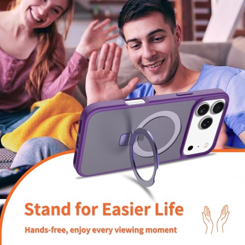 Image of Magnetic for iPhone 17 Pro Max Case, 6.9 inch, Compatible with MagSafe, Rugged Kickstand, Not-Yellowing Military-Grade Protection, Matte Purple