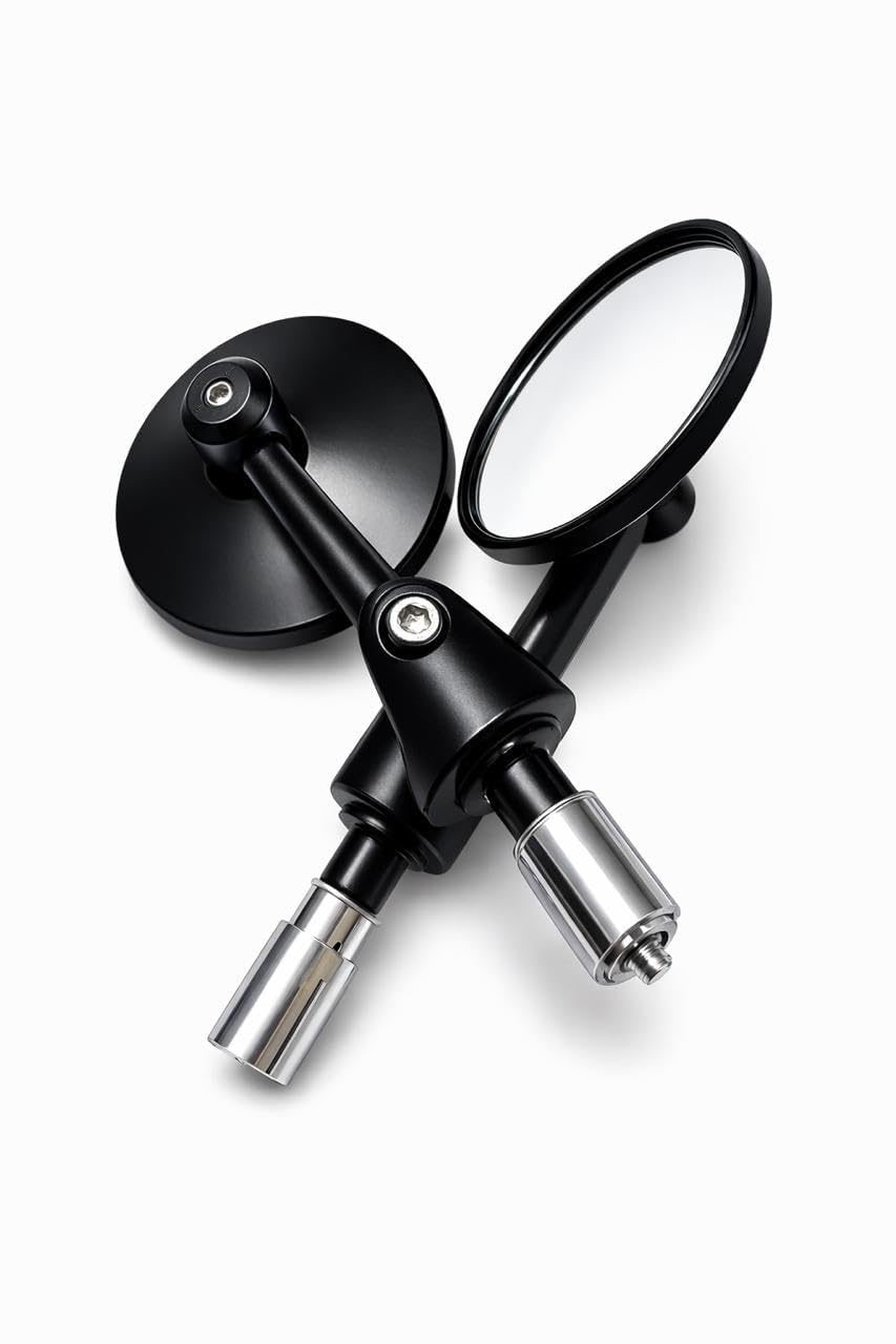 Round Motorcycle Bar End Mirrors | Adjustable Black Metal Rear View Mirror Pair | 7/8 Inch Handlebars-image-9