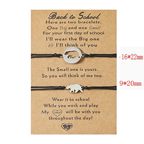 Image of NIQIPOK Back to School Bracelet Mommy and Me Matching Heart Wish Bracelets Set for Mother Daughter Kindergarten Bracelet,Adjustable First Day of School Bracelets Jewelry(Bear)