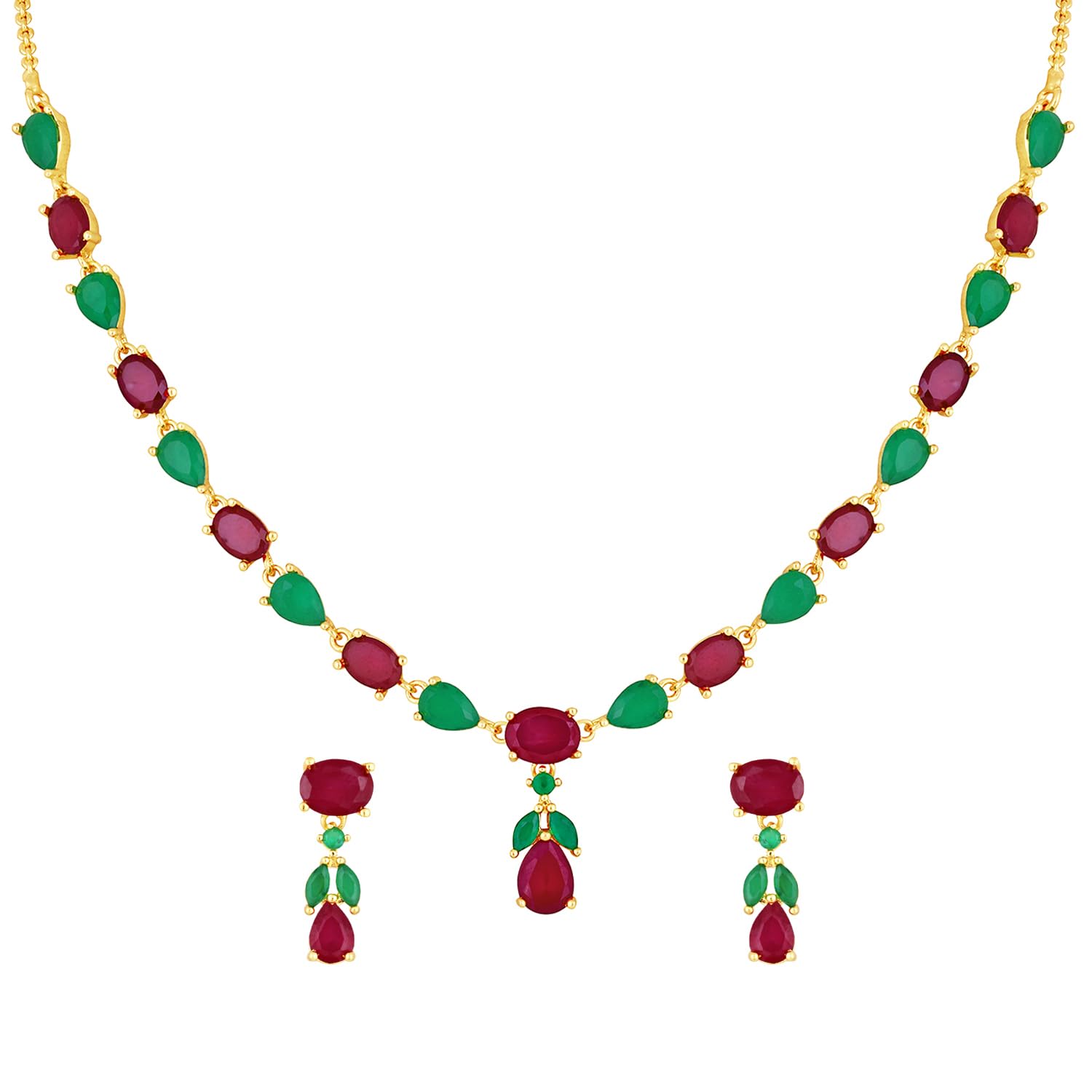 Peora Rani Pink Green Cubic Zirconia Gold Plated Necklace & Drop Earring Fashion Stylish Jewellery Set for Women & Girls (B0CC9Y78WR) Amazon Price History, Amazon Price Tracker