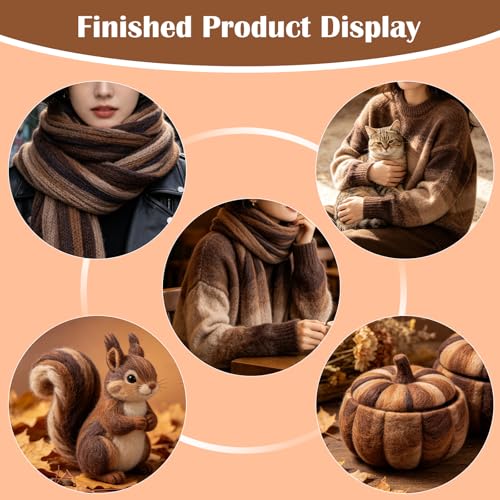 Image of Wool Roving 7.02oz Colored Natural Needle Felting Wool Bulk for Spinning, Arm Knitting Blanket, Wet Felting, Handcrafts, Yarn Roving for DIY Craft Materials(Mocha Ombre)