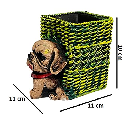 Image of AUGEN Pen Stand Decorative Hand Painted Puppy, Dog Design Stationery Holder | Gift Item | Table Top Decor (1031)