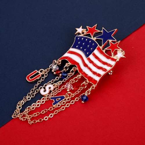 Image of 4th of July Brooches for Women American Flag Brooch Pins Red White and Blue USA Star Patriotic Brooches Independence Memorial Day 4th of July Outfits Accessories Jewelry Gifts
