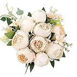 ShengyuanLouiesya Louiesya Artificial Flowers Fake Silk Peony Flower Bouquet Floral Plants Decor for Home Garden Wedding Party Decor Decoration (Champagne Cream)