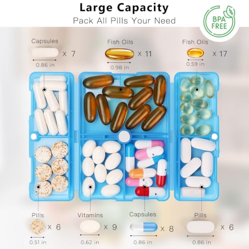 Image of FYY Travel Pill Organizer,7 Compartments Pill Box Medicine Case-Clear Blue