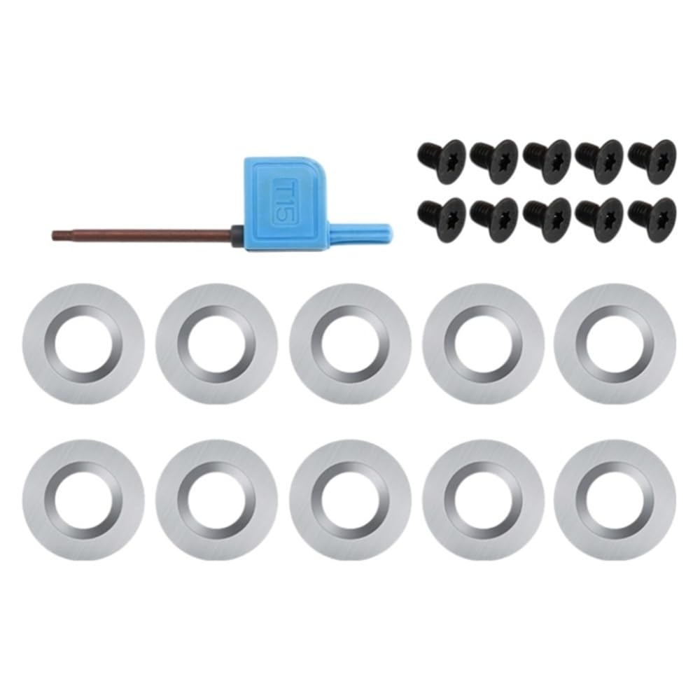21pcs/Set Carbide Insert Round 30 Degrees, Sharpened Blade Replacement Cutters for Woodturning Lathe Tools(15 * 2.5mm)