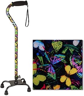 NOVA Designer Quad Cane, Lightweight Four Legged Cane with Soft Grip Handle, Height (for Users 4’11” - 6’4”) & Left or Right Adjustable, Butterflies Design