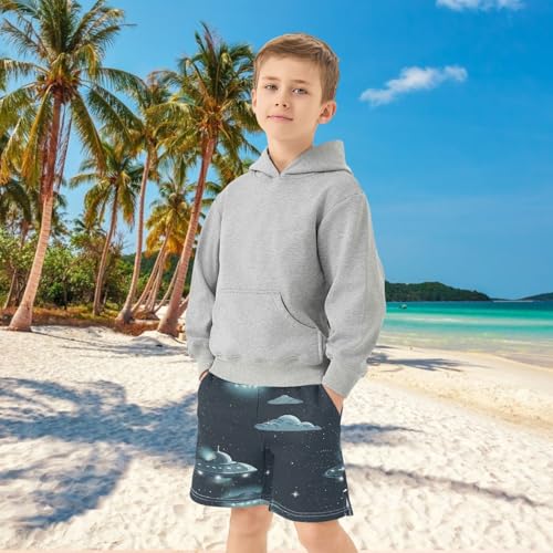 Boys Athletic Shorts with Pockets Cool Spaceship Running Basketball Shorts for Youth Elastic Waist Size 7-84