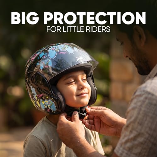 Image of TVS Moto Jr. Kids Helmet |Fun Glow in The Dark Graphics | Lightweight ISI Certified ABS Shell| Removable Cheek Pads | Ideal for Cycle Scooter Daily Ride Comfort & Protection
